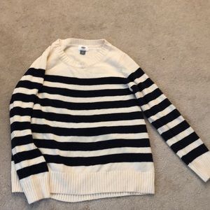Blue and white striped sweater
